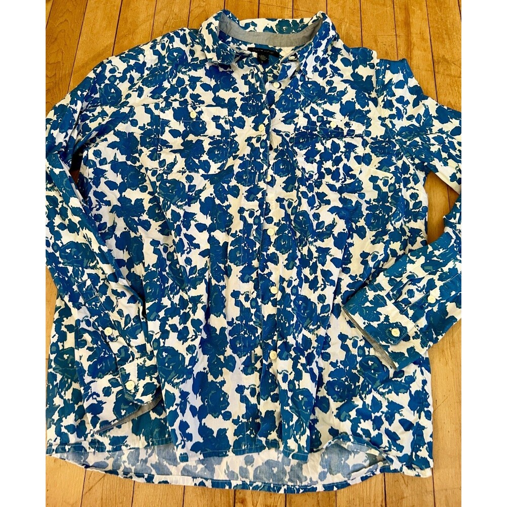 Tommy Hilfiger L Large Floral Button Down Shirt 100% Cotton Long Sleeve
